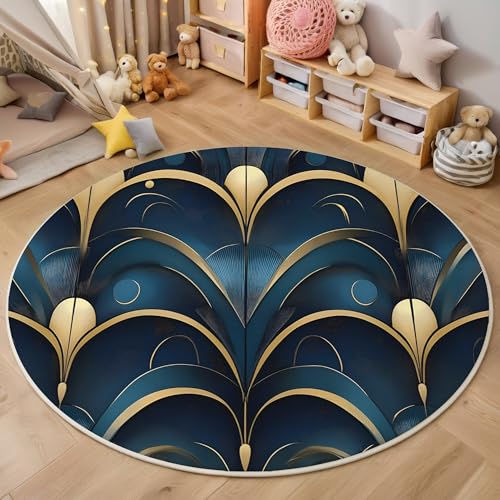 ALTCIRNMD Goldblau Symmetrische Blumen Teppich Rund,3D Personalisierte Pflanzen Rutschfester Bodenmatte Wohnzimmer,Schlafzimmer,Area Kinderzimmer Und Spielzimmer Dekorative Korridor Für Räume,100Cm ALTCIRNMD Goldblau Symmetrische Blumen Teppich Rund,3D Personalisierte Pflanzen Rutschfester Bodenmatte Wohnzimmer,Schlafzimmer,Area Kinderzimmer Und Spielzimmer Dekorative Korridor Für Räume,100Cm von ALTCIRNMD