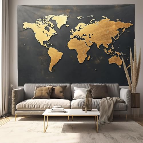 ALTCIRNMD Goldene Weltkarte-Wandteppich, Mittelalterliches Kunstbuch,Pflanze, Blumenmuster, Vintage-Kartenskulptur, Wandbehang Für Heimdekoration (40X60In) Picknickdecke Wandteppich Tapisserie von ALTCIRNMD