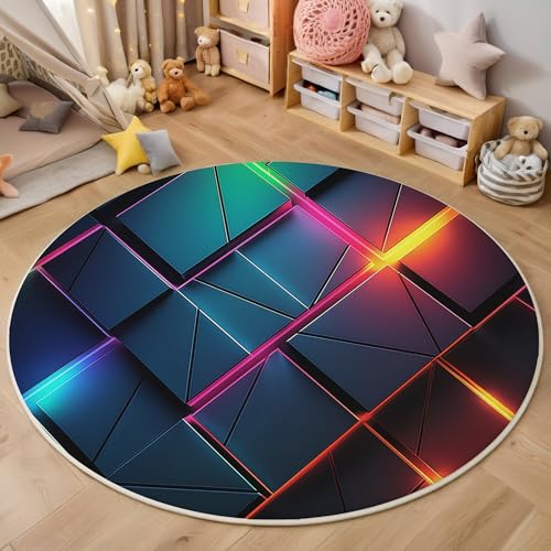ALTCIRNMD Grau Helles Rechteck 3D Teppich Rundteppich Für Wohnzimmer 100Cm Abstrakte Geometrie,Schlafzimmer rutschfeste Bodenmatte Krabbelmatte Tischset Flur Badematte Esszimmer Eingangsbereich von ALTCIRNMD