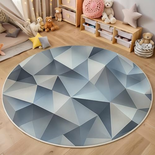 ALTCIRNMD Graublau 3D-Dreieck 3D Teppich Rundteppich Für Wohnzimmer 100Cm Abstrakte Geometrie,Schlafzimmer rutschfeste Bodenmatte Krabbelmatte Tischset Flur Badematte Esszimmer Eingangsbereich von ALTCIRNMD