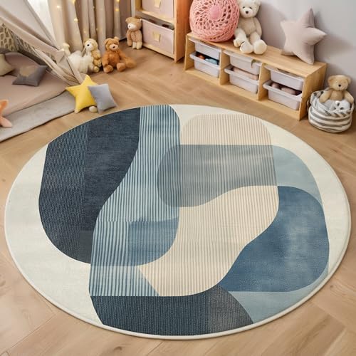 ALTCIRNMD Graublau Linienfarbblöcke 3D Teppich Rundteppich Für Wohnzimmer 140Cm Abstrakte Kunst,Schlafzimmer rutschfeste Bodenmatte Krabbelmatte Tischset Flur Badematte Esszimmer Eingangsbereich ALTCIRNMD Graublau Linienfarbblöcke 3D Teppich Rundteppich Für Wohnzimmer 140Cm Abstrakte Kunst,Schlafzimmer rutschfeste Bodenmatte Krabbelmatte Tischset Flur Badematte Esszimmer Eingangsbereich von ALTCIRNMD