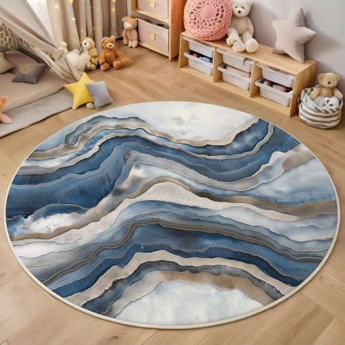 ALTCIRNMD Graublau Visueller Marmor 3D Teppich Rundteppich Für Wohnzimmer 120Cm Abstrakte Textur,Schlafzimmer rutschfeste Bodenmatte Krabbelmatte Tischset Flur Badematte Esszimmer Eingangsbereich ALTCIRNMD Graublau Visueller Marmor 3D Teppich Rundteppich Für Wohnzimmer 120Cm Abstrakte Textur,Schlafzimmer rutschfeste Bodenmatte Krabbelmatte Tischset Flur Badematte Esszimmer Eingangsbereich von ALTCIRNMD