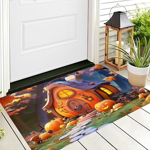ALTCIRNMD Halloween Deko Fußmatte,Orange Farbe Kürbishaus Willkommen,rutschfeste Badematten Cartoon-Landschaft,Türmatte Innen Außen Für Badezimme Küche Raumdekoration,60X90Cm ALTCIRNMD Halloween Deko Fußmatte,Orange Farbe Kürbishaus Willkommen,rutschfeste Badematten Cartoon-Landschaft,Türmatte Innen Außen Für Badezimme Küche Raumdekoration,60X90Cm von ALTCIRNMD