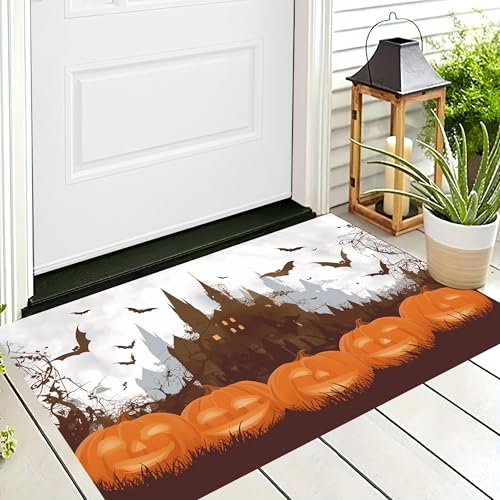 ALTCIRNMD Halloween Deko Fußmatte,Orange Farbe Kürbisschloss Willkommen,rutschfeste Badematten Cartoon-Gebäude,Türmatte Innen Außen Für Badezimme Küche Raumdekoration,80X120Cm ALTCIRNMD Halloween Deko Fußmatte,Orange Farbe Kürbisschloss Willkommen,rutschfeste Badematten Cartoon-Gebäude,Türmatte Innen Außen Für Badezimme Küche Raumdekoration,80X120Cm von ALTCIRNMD