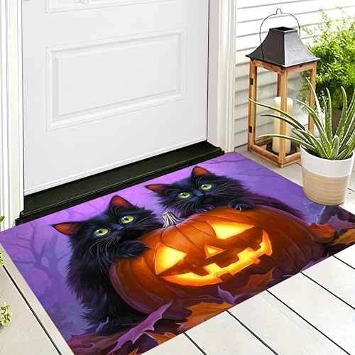 ALTCIRNMD Halloween Deko Fußmatte,Orange Schwarz Schwarzer Katzenkürbis Willkommen,rutschfeste Badematten Fantasietiere,Türmatte Innen Außen Für Badezimme Küche Raumdekoration,70X100Cm ALTCIRNMD Halloween Deko Fußmatte,Orange Schwarz Schwarzer Katzenkürbis Willkommen,rutschfeste Badematten Fantasietiere,Türmatte Innen Außen Für Badezimme Küche Raumdekoration,70X100Cm von ALTCIRNMD