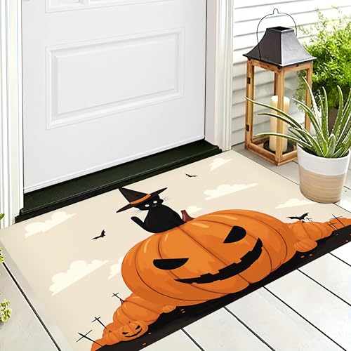 ALTCIRNMD Halloween Deko Fußmatte,Schwarz-Orange Schwarzer Katzenkürbis Willkommen,rutschfeste Badematten Cartoon-Tiere,Türmatte Innen Außen Für Badezimme Küche Raumdekoration,80X120Cm ALTCIRNMD Halloween Deko Fußmatte,Schwarz-Orange Schwarzer Katzenkürbis Willkommen,rutschfeste Badematten Cartoon-Tiere,Türmatte Innen Außen Für Badezimme Küche Raumdekoration,80X120Cm von ALTCIRNMD