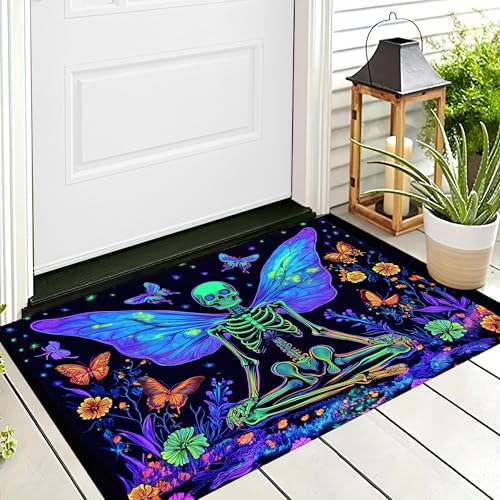 ALTCIRNMD Halloween-Fußmatte,Lila Blau Schmetterlingsschädel Willkommens-Motiv,rutschfeste Matten,Psychedelische Kunst Bodenschichtung,Fußmatten,Saisonal Für Veranda,Eingangsdekoration,40X60Cm ALTCIRNMD Halloween-Fußmatte,Lila Blau Schmetterlingsschädel Willkommens-Motiv,rutschfeste Matten,Psychedelische Kunst Bodenschichtung,Fußmatten,Saisonal Für Veranda,Eingangsdekoration,40X60Cm von ALTCIRNMD