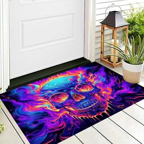ALTCIRNMD Halloween-Fußmatte,Lila Flammender Schädel Willkommens-Motiv,rutschfeste Matten,Psychedelische Kunst Bodenschichtung,Fußmatten,Saisonal Für Veranda,Eingangsdekoration,50X80Cm ALTCIRNMD Halloween-Fußmatte,Lila Flammender Schädel Willkommens-Motiv,rutschfeste Matten,Psychedelische Kunst Bodenschichtung,Fußmatten,Saisonal Für Veranda,Eingangsdekoration,50X80Cm von ALTCIRNMD