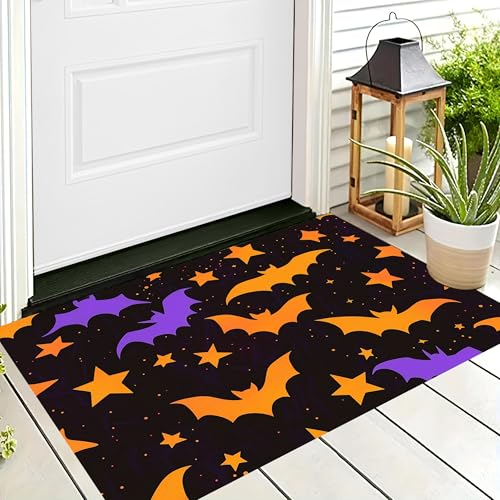 ALTCIRNMD Halloween-Fußmatte,Orange-Lila Sternenfledermaus Willkommens-Motiv,rutschfeste Matten,Cartoon-Kunst Bodenschichtung,Fußmatten,Saisonal Für Veranda,Eingangsdekoration,50X80Cm ALTCIRNMD Halloween-Fußmatte,Orange-Lila Sternenfledermaus Willkommens-Motiv,rutschfeste Matten,Cartoon-Kunst Bodenschichtung,Fußmatten,Saisonal Für Veranda,Eingangsdekoration,50X80Cm von ALTCIRNMD