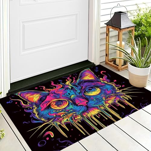 ALTCIRNMD Halloween-Willkommens-Fußmatte,rutschfeste Matten Drinnen Draußen,Farbe Bunte Katze Psychedelische Tiere Saugfähiger Eingangsteppich Odenmatte Kleiner Teppich Für Vorderm,50X80Cm ALTCIRNMD Halloween-Willkommens-Fußmatte,rutschfeste Matten Drinnen Draußen,Farbe Bunte Katze Psychedelische Tiere Saugfähiger Eingangsteppich Odenmatte Kleiner Teppich Für Vorderm,50X80Cm von ALTCIRNMD