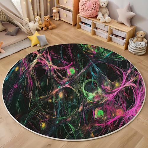 ALTCIRNMD Lila-Grün Wirbelnde Reben 3D Teppich Rundteppich Für Wohnzimmer 200Cm Abstrakte Landschaft,Schlafzimmer rutschfeste Bodenmatte Krabbelmatte Tischset Flur Badematte Esszimmer Eingangsbereich von ALTCIRNMD