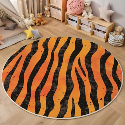 ALTCIRNMD Orange Und Schwarz Tigerstreifen 3D Teppich Rundteppich Für Wohnzimmer 120Cm Tiertexturen,Schlafzimmer rutschfeste Bodenmatte Krabbelmatte Tischset Flur Badematte Esszimmer Eingangsbereich ALTCIRNMD Orange Und Schwarz Tigerstreifen 3D Teppich Rundteppich Für Wohnzimmer 120Cm Tiertexturen,Schlafzimmer rutschfeste Bodenmatte Krabbelmatte Tischset Flur Badematte Esszimmer Eingangsbereich von ALTCIRNMD