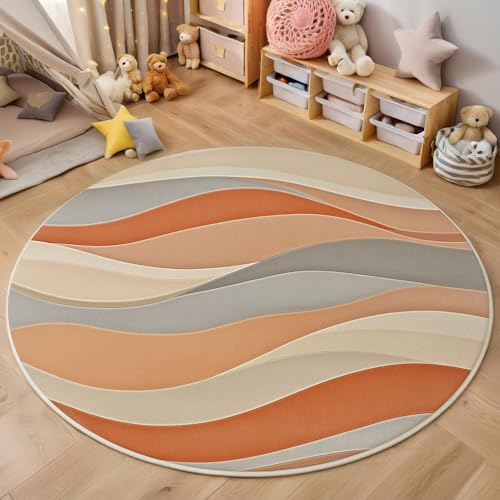 ALTCIRNMD Orangebeige Wellenlinien Teppich Rund,3D Abstrakte Kunst Rutschfester Bodenmatte Wohnzimmer,Schlafzimmer,Area Kinderzimmer Und Spielzimmer Dekorative Korridor Für Räume,100Cm ALTCIRNMD Orangebeige Wellenlinien Teppich Rund,3D Abstrakte Kunst Rutschfester Bodenmatte Wohnzimmer,Schlafzimmer,Area Kinderzimmer Und Spielzimmer Dekorative Korridor Für Räume,100Cm von ALTCIRNMD
