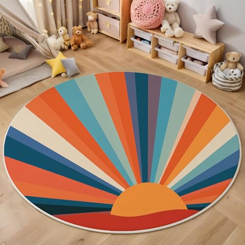ALTCIRNMD Orangeblau Sonnenstreifen 3D Teppich Rundteppich Für Wohnzimmer 100Cm Retro-Kunst,Schlafzimmer rutschfeste Bodenmatte Krabbelmatte Tischset Flur Badematte Esszimmer Eingangsbereich ALTCIRNMD Orangeblau Sonnenstreifen 3D Teppich Rundteppich Für Wohnzimmer 100Cm Retro-Kunst,Schlafzimmer rutschfeste Bodenmatte Krabbelmatte Tischset Flur Badematte Esszimmer Eingangsbereich von ALTCIRNMD