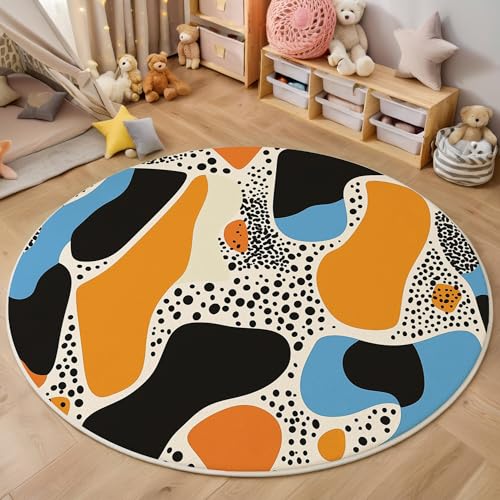 ALTCIRNMD Orangeblau Terrazzo-Textur Teppich Rund,3D Abstrakte Kunst Rutschfester Bodenmatte Wohnzimmer,Schlafzimmer,Area Kinderzimmer Und Spielzimmer Dekorative Korridor Für Räume,100Cm von ALTCIRNMD