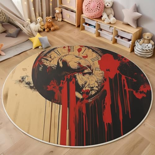 ALTCIRNMD Rötlich-Braun Helle Uhr 3D Teppich Rundteppich Für Wohnzimmer 200Cm Abstraktes Ölgemälde,Schlafzimmer rutschfeste Bodenmatte Krabbelmatte Tischset Flur Badematte Esszimmer Eingangsbereich von ALTCIRNMD