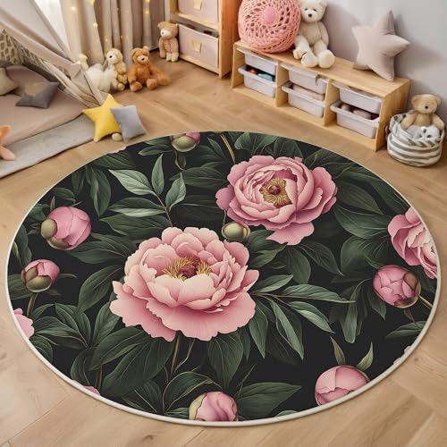 ALTCIRNMD Rosa Grün Pfingstrosenblüten Teppich Rund,3D Retro-Pflanzen Rutschfester Bodenmatte Wohnzimmer,Schlafzimmer,Area Kinderzimmer Und Spielzimmer Dekorative Korridor Für Räume,120Cm ALTCIRNMD Rosa Grün Pfingstrosenblüten Teppich Rund,3D Retro-Pflanzen Rutschfester Bodenmatte Wohnzimmer,Schlafzimmer,Area Kinderzimmer Und Spielzimmer Dekorative Korridor Für Räume,120Cm von ALTCIRNMD