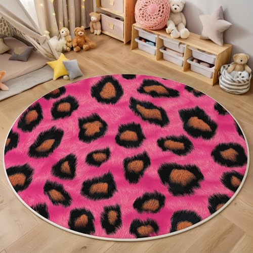 ALTCIRNMD Rosa Leuchtender Leopardenmuster 3D Teppich Rundteppich Für Wohnzimmer 100Cm Tiertexturen,Schlafzimmer rutschfeste Bodenmatte Krabbelmatte Tischset Flur Badematte Esszimmer Eingangsbereich ALTCIRNMD Rosa Leuchtender Leopardenmuster 3D Teppich Rundteppich Für Wohnzimmer 100Cm Tiertexturen,Schlafzimmer rutschfeste Bodenmatte Krabbelmatte Tischset Flur Badematte Esszimmer Eingangsbereich von ALTCIRNMD