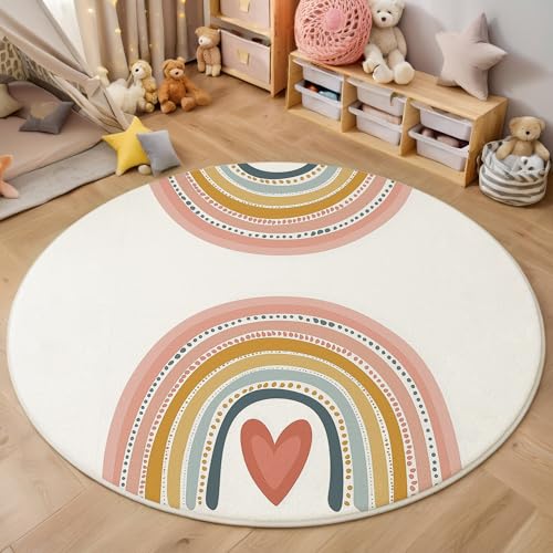 ALTCIRNMD Rosa Liebe Regenbogen 3D Teppich Rundteppich Für Wohnzimmer 140Cm Böhmische Kunst,Schlafzimmer rutschfeste Bodenmatte Krabbelmatte Tischset Flur Badematte Esszimmer Eingangsbereich von ALTCIRNMD