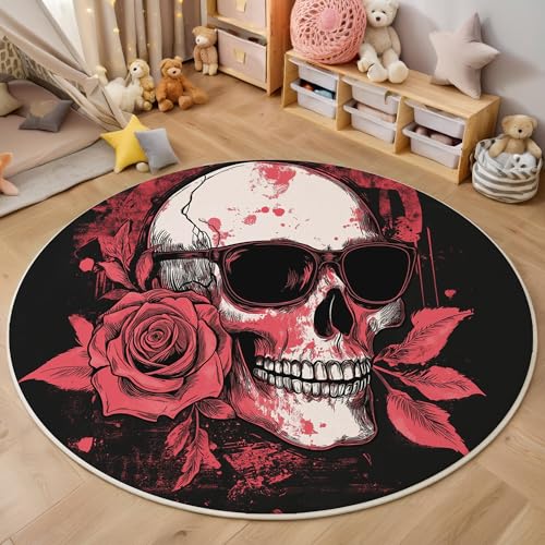 ALTCIRNMD Rosa Rosenschädel Teppich Rund,3D Gothic-Punk-Ästhetik Rutschfester Bodenmatte Wohnzimmer,Schlafzimmer,Area Kinderzimmer Und Spielzimmer Dekorative Korridor Für Räume,180Cm ALTCIRNMD Rosa Rosenschädel Teppich Rund,3D Gothic-Punk-Ästhetik Rutschfester Bodenmatte Wohnzimmer,Schlafzimmer,Area Kinderzimmer Und Spielzimmer Dekorative Korridor Für Räume,180Cm von ALTCIRNMD