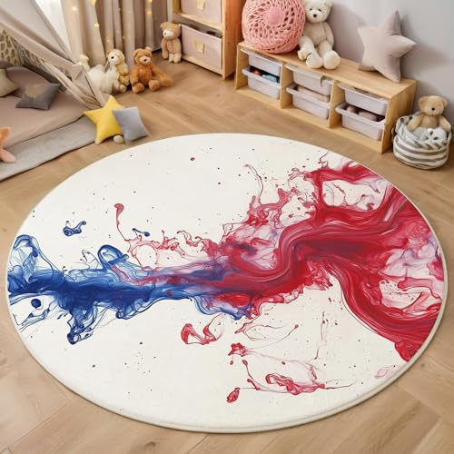 ALTCIRNMD Rot Blau Wirbelstreifen Teppich Rund,3D Psychedelische Abstraktion Rutschfester Bodenmatte Wohnzimmer,Schlafzimmer,Area Kinderzimmer Und Spielzimmer Dekorative Korridor Für Räume,100Cm von ALTCIRNMD