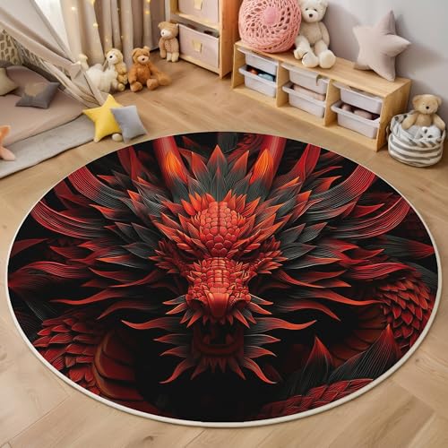 ALTCIRNMD Rot Geschnitzter Drache 3D Teppich Rundteppich Für Wohnzimmer 140Cm Fantasietiere,Schlafzimmer rutschfeste Bodenmatte Krabbelmatte Tischset Flur Badematte Esszimmer Eingangsbereich ALTCIRNMD Rot Geschnitzter Drache 3D Teppich Rundteppich Für Wohnzimmer 140Cm Fantasietiere,Schlafzimmer rutschfeste Bodenmatte Krabbelmatte Tischset Flur Badematte Esszimmer Eingangsbereich von ALTCIRNMD