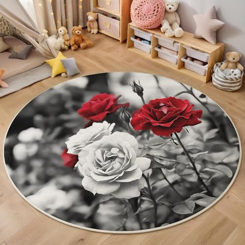 ALTCIRNMD Rot Weiß Gartenrosen Teppich Rund,3D Strukturierte Pflanzen Rutschfester Bodenmatte Wohnzimmer,Schlafzimmer,Area Kinderzimmer Und Spielzimmer Dekorative Korridor Für Räume,100Cm ALTCIRNMD Rot Weiß Gartenrosen Teppich Rund,3D Strukturierte Pflanzen Rutschfester Bodenmatte Wohnzimmer,Schlafzimmer,Area Kinderzimmer Und Spielzimmer Dekorative Korridor Für Räume,100Cm von ALTCIRNMD