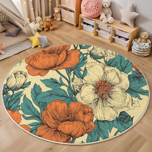 ALTCIRNMD Rund Teppich,100Cm 3D Cheng Qingse Linie Pfingstrose Bedruckt Bereich Kinderteppich rutschfest Yoga Teppich Retro-Pflanzen Für Wohnzimmer Balkon Badezimmer Bedruckter Boden Matte ALTCIRNMD Rund Teppich,100Cm 3D Cheng Qingse Linie Pfingstrose Bedruckt Bereich Kinderteppich rutschfest Yoga Teppich Retro-Pflanzen Für Wohnzimmer Balkon Badezimmer Bedruckter Boden Matte von ALTCIRNMD