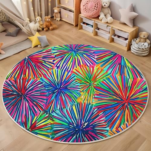 ALTCIRNMD Rund Teppich,100Cm 3D Farbe Buntes Feuerwerk Bedruckt Bereich Kinderteppich rutschfest Yoga Teppich Abstrakte Kunst Für Wohnzimmer Balkon Badezimmer Bedruckter Boden Matte ALTCIRNMD Rund Teppich,100Cm 3D Farbe Buntes Feuerwerk Bedruckt Bereich Kinderteppich rutschfest Yoga Teppich Abstrakte Kunst Für Wohnzimmer Balkon Badezimmer Bedruckter Boden Matte von ALTCIRNMD