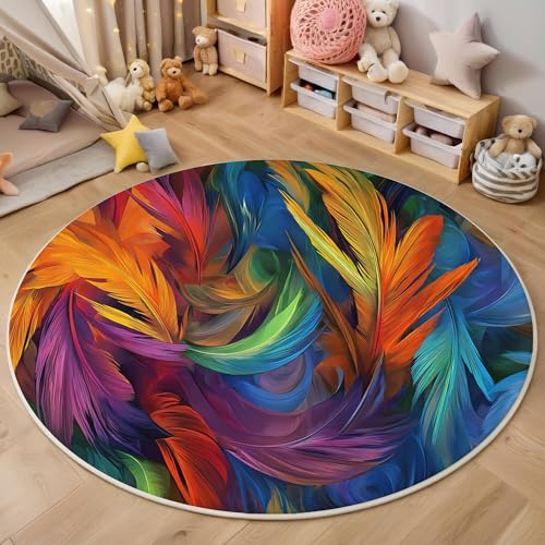 ALTCIRNMD Rund Teppich,100Cm 3D Farbe Helle Federn Bedruckt Bereich Kinderteppich rutschfest Yoga Teppich Abstrakte Kunst Für Wohnzimmer Balkon Badezimmer Bedruckter Boden Matte ALTCIRNMD Rund Teppich,100Cm 3D Farbe Helle Federn Bedruckt Bereich Kinderteppich rutschfest Yoga Teppich Abstrakte Kunst Für Wohnzimmer Balkon Badezimmer Bedruckter Boden Matte von ALTCIRNMD