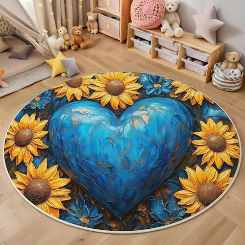 ALTCIRNMD Rund Teppich,100Cm 3D Gelb Blau Sonnenblumenherz Bedruckt Bereich Kinderteppich rutschfest Yoga Teppich Strukturierte Pflanzen Für Wohnzimmer Balkon Badezimmer Bedruckter Boden Matte ALTCIRNMD Rund Teppich,100Cm 3D Gelb Blau Sonnenblumenherz Bedruckt Bereich Kinderteppich rutschfest Yoga Teppich Strukturierte Pflanzen Für Wohnzimmer Balkon Badezimmer Bedruckter Boden Matte von ALTCIRNMD