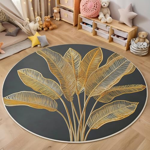 ALTCIRNMD Rund Teppich,100Cm 3D Gold Linie Bananenblatt Bedruckt Bereich Kinderteppich rutschfest Yoga Teppich Elegante Pflanzen Für Wohnzimmer Balkon Badezimmer Bedruckter Boden Matte ALTCIRNMD Rund Teppich,100Cm 3D Gold Linie Bananenblatt Bedruckt Bereich Kinderteppich rutschfest Yoga Teppich Elegante Pflanzen Für Wohnzimmer Balkon Badezimmer Bedruckter Boden Matte von ALTCIRNMD