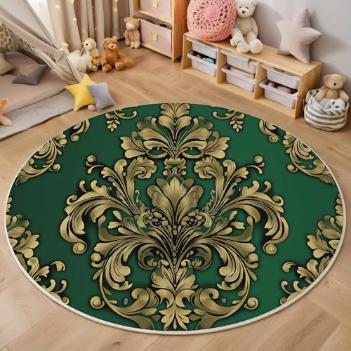 ALTCIRNMD Rund Teppich,100Cm 3D Goldenes Grün Symmetrisches Muster Bedruckt Bereich Kinderteppich rutschfest Yoga Teppich Barocke Kunst Für Wohnzimmer Balkon Badezimmer Bedruckter Boden Matte ALTCIRNMD Rund Teppich,100Cm 3D Goldenes Grün Symmetrisches Muster Bedruckt Bereich Kinderteppich rutschfest Yoga Teppich Barocke Kunst Für Wohnzimmer Balkon Badezimmer Bedruckter Boden Matte von ALTCIRNMD
