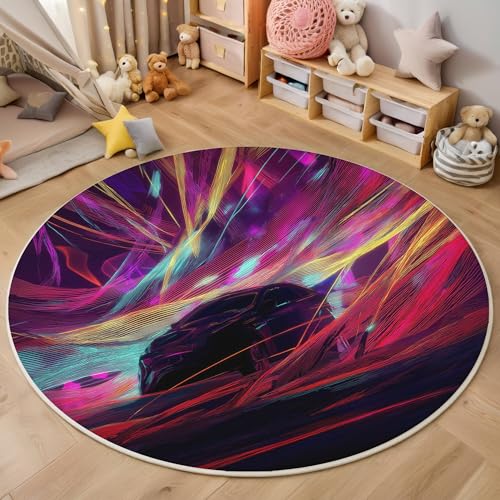 ALTCIRNMD Rund Teppich,100Cm 3D Neonfarben Dynamische Linien Bedruckt Bereich Kinderteppich rutschfest Yoga Teppich Abstrakte Kunst Für Wohnzimmer Balkon Badezimmer Bedruckter Boden Matte ALTCIRNMD Rund Teppich,100Cm 3D Neonfarben Dynamische Linien Bedruckt Bereich Kinderteppich rutschfest Yoga Teppich Abstrakte Kunst Für Wohnzimmer Balkon Badezimmer Bedruckter Boden Matte von ALTCIRNMD