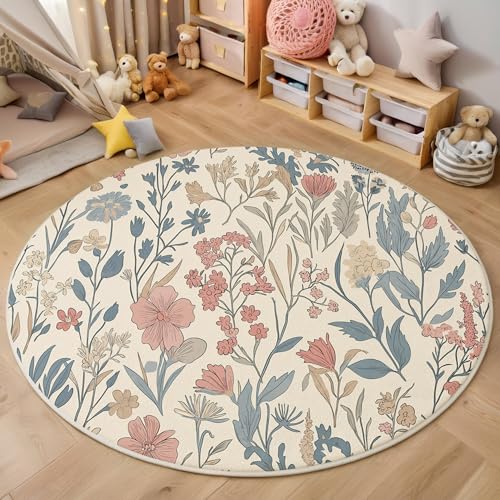 ALTCIRNMD Rund Teppich,100Cm 3D Puderblau Blumen Und Grüne Blätter Bedruckt Bereich Kinderteppich rutschfest Yoga Teppich Retro-Pflanzen Für Wohnzimmer Balkon Badezimmer Bedruckter Boden Matte ALTCIRNMD Rund Teppich,100Cm 3D Puderblau Blumen Und Grüne Blätter Bedruckt Bereich Kinderteppich rutschfest Yoga Teppich Retro-Pflanzen Für Wohnzimmer Balkon Badezimmer Bedruckter Boden Matte von ALTCIRNMD