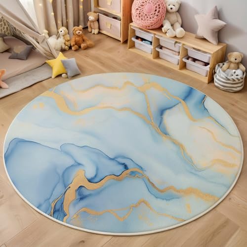 ALTCIRNMD Rund Teppich,120Cm 3D Blaugold Linearer Marmor Bedruckt Bereich Kinderteppich rutschfest Yoga Teppich Fantasy-Kunst Für Wohnzimmer Balkon Badezimmer Bedruckter Boden Matte ALTCIRNMD Rund Teppich,120Cm 3D Blaugold Linearer Marmor Bedruckt Bereich Kinderteppich rutschfest Yoga Teppich Fantasy-Kunst Für Wohnzimmer Balkon Badezimmer Bedruckter Boden Matte von ALTCIRNMD