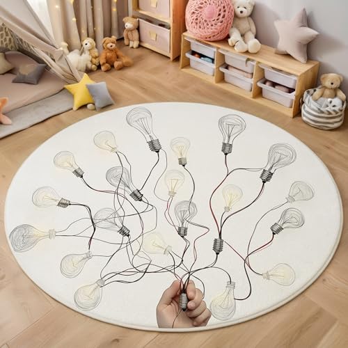 ALTCIRNMD Rund Teppich,120Cm 3D Cremefarben Glühbirnendrähte Bedruckt Bereich Kinderteppich rutschfest Yoga Teppich Kreative Künste Für Wohnzimmer Balkon Badezimmer Bedruckter Boden Matte ALTCIRNMD Rund Teppich,120Cm 3D Cremefarben Glühbirnendrähte Bedruckt Bereich Kinderteppich rutschfest Yoga Teppich Kreative Künste Für Wohnzimmer Balkon Badezimmer Bedruckter Boden Matte von ALTCIRNMD