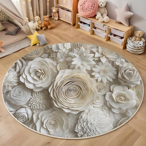 ALTCIRNMD Rund Teppich,120Cm 3D Cremeweiß Rosenblüten Bedruckt Bereich Kinderteppich rutschfest Yoga Teppich Einfache Pflanzen Für Wohnzimmer Balkon Badezimmer Bedruckter Boden Matte ALTCIRNMD Rund Teppich,120Cm 3D Cremeweiß Rosenblüten Bedruckt Bereich Kinderteppich rutschfest Yoga Teppich Einfache Pflanzen Für Wohnzimmer Balkon Badezimmer Bedruckter Boden Matte von ALTCIRNMD