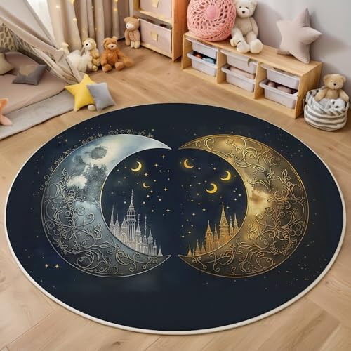 ALTCIRNMD Rund Teppich,120Cm 3D Gold Silber Mondstadt Bedruckt Bereich Kinderteppich rutschfest Yoga Teppich Fantasielandschaft Für Wohnzimmer Balkon Badezimmer Bedruckter Boden Matte ALTCIRNMD Rund Teppich,120Cm 3D Gold Silber Mondstadt Bedruckt Bereich Kinderteppich rutschfest Yoga Teppich Fantasielandschaft Für Wohnzimmer Balkon Badezimmer Bedruckter Boden Matte von ALTCIRNMD