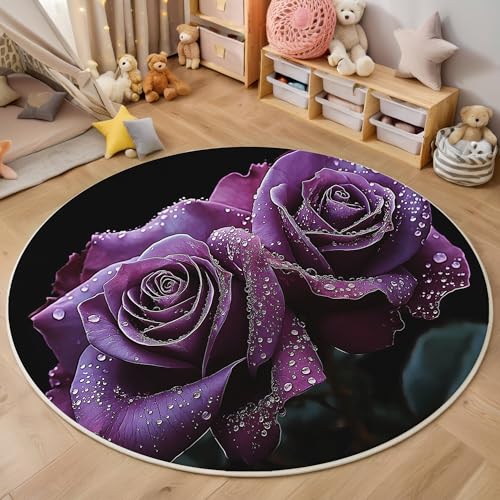 ALTCIRNMD Rund Teppich,120Cm 3D Lila Wassertropfenrose Bedruckt Bereich Kinderteppich rutschfest Yoga Teppich Natürliche Pflanzen Für Wohnzimmer Balkon Badezimmer Bedruckter Boden Matte ALTCIRNMD Rund Teppich,120Cm 3D Lila Wassertropfenrose Bedruckt Bereich Kinderteppich rutschfest Yoga Teppich Natürliche Pflanzen Für Wohnzimmer Balkon Badezimmer Bedruckter Boden Matte von ALTCIRNMD