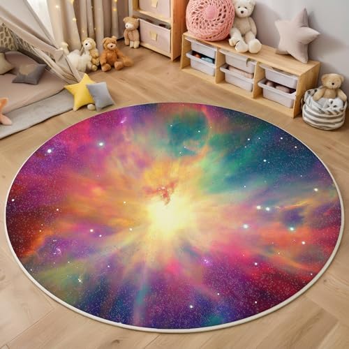 ALTCIRNMD Rund Teppich,120Cm 3D Rosa Farbnebel Bedruckt Bereich Kinderteppich rutschfest Yoga Teppich Weltraumlandschaft Für Wohnzimmer Balkon Badezimmer Bedruckter Boden Matte von ALTCIRNMD