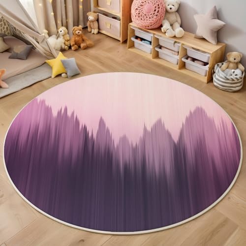 ALTCIRNMD Rund Teppich,120Cm 3D Rosa Lila Vertikale Streifen Bedruckt Bereich Kinderteppich rutschfest Yoga Teppich Abstrakte Kunst Für Wohnzimmer Balkon Badezimmer Bedruckter Boden Matte von ALTCIRNMD