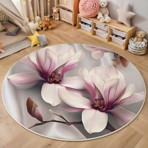 ALTCIRNMD Rund Teppich,120Cm 3D Rosa Magnolienblüten Bedruckt Bereich Kinderteppich rutschfest Yoga Teppich Aquarellpflanzen Für Wohnzimmer Balkon Badezimmer Bedruckter Boden Matte ALTCIRNMD Rund Teppich,120Cm 3D Rosa Magnolienblüten Bedruckt Bereich Kinderteppich rutschfest Yoga Teppich Aquarellpflanzen Für Wohnzimmer Balkon Badezimmer Bedruckter Boden Matte von ALTCIRNMD