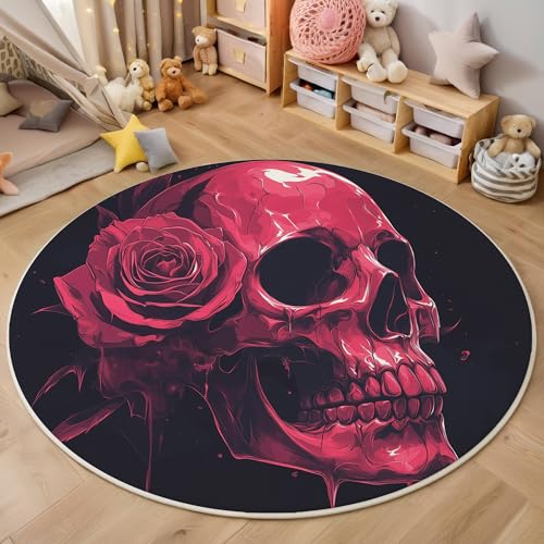 ALTCIRNMD Rund Teppich,120Cm 3D Rot Rosenschädel Bedruckt Bereich Kinderteppich rutschfest Yoga Teppich Gotische Kunst Für Wohnzimmer Balkon Badezimmer Bedruckter Boden Matte ALTCIRNMD Rund Teppich,120Cm 3D Rot Rosenschädel Bedruckt Bereich Kinderteppich rutschfest Yoga Teppich Gotische Kunst Für Wohnzimmer Balkon Badezimmer Bedruckter Boden Matte von ALTCIRNMD