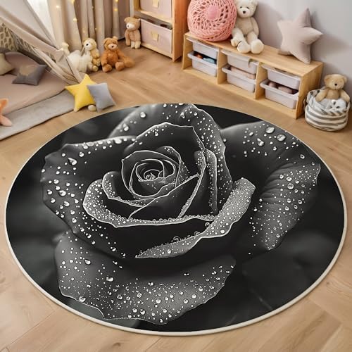 ALTCIRNMD Rund Teppich,120Cm 3D Tiefschwarz Wassertropfenrose Bedruckt Bereich Kinderteppich rutschfest Yoga Teppich Fotografie Pflanzen Für Wohnzimmer Balkon Badezimmer Bedruckter Boden Matte ALTCIRNMD Rund Teppich,120Cm 3D Tiefschwarz Wassertropfenrose Bedruckt Bereich Kinderteppich rutschfest Yoga Teppich Fotografie Pflanzen Für Wohnzimmer Balkon Badezimmer Bedruckter Boden Matte von ALTCIRNMD