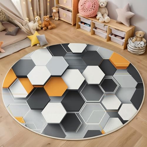 ALTCIRNMD Rund Teppich,140Cm 3D Graugelb Sechsecke Zusammennähen Bedruckt Bereich Kinderteppich rutschfest Yoga Teppich Abstrakte Geometrie Für Wohnzimmer Balkon Badezimmer Bedruckter Boden Matte ALTCIRNMD Rund Teppich,140Cm 3D Graugelb Sechsecke Zusammennähen Bedruckt Bereich Kinderteppich rutschfest Yoga Teppich Abstrakte Geometrie Für Wohnzimmer Balkon Badezimmer Bedruckter Boden Matte von ALTCIRNMD