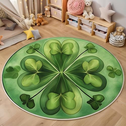 ALTCIRNMD Rund Teppich,140Cm 3D Grün Frischer Klee Bedruckt Bereich Kinderteppich rutschfest Yoga Teppich Ölgemäldepflanzen Für Wohnzimmer Balkon Badezimmer Bedruckter Boden Matte ALTCIRNMD Rund Teppich,140Cm 3D Grün Frischer Klee Bedruckt Bereich Kinderteppich rutschfest Yoga Teppich Ölgemäldepflanzen Für Wohnzimmer Balkon Badezimmer Bedruckter Boden Matte von ALTCIRNMD