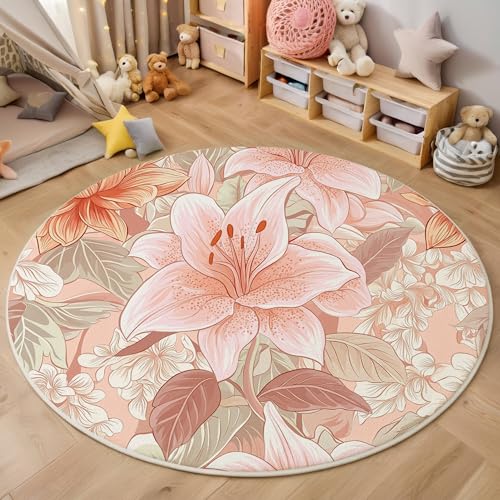ALTCIRNMD Rund Teppich,140Cm 3D Pfirsichrosa Lilie Dahlie Bedruckt Bereich Kinderteppich rutschfest Yoga Teppich Elegante Pflanzen Für Wohnzimmer Balkon Badezimmer Bedruckter Boden Matte ALTCIRNMD Rund Teppich,140Cm 3D Pfirsichrosa Lilie Dahlie Bedruckt Bereich Kinderteppich rutschfest Yoga Teppich Elegante Pflanzen Für Wohnzimmer Balkon Badezimmer Bedruckter Boden Matte von ALTCIRNMD