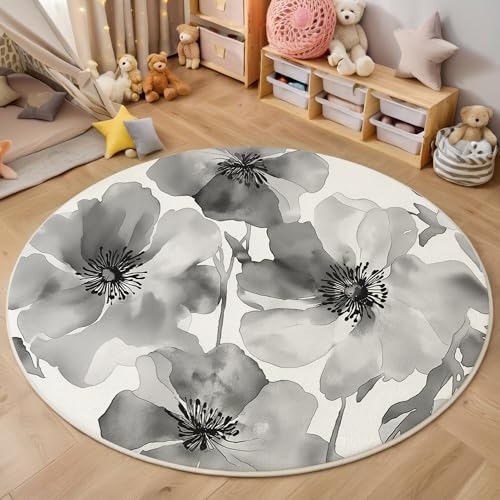 ALTCIRNMD Rund Teppich,140Cm 3D Schwarz Weiß Einfache Blumen Bedruckt Bereich Kinderteppich rutschfest Yoga Teppich Aquarellpflanzen Für Wohnzimmer Balkon Badezimmer Bedruckter Boden Matte ALTCIRNMD Rund Teppich,140Cm 3D Schwarz Weiß Einfache Blumen Bedruckt Bereich Kinderteppich rutschfest Yoga Teppich Aquarellpflanzen Für Wohnzimmer Balkon Badezimmer Bedruckter Boden Matte von ALTCIRNMD