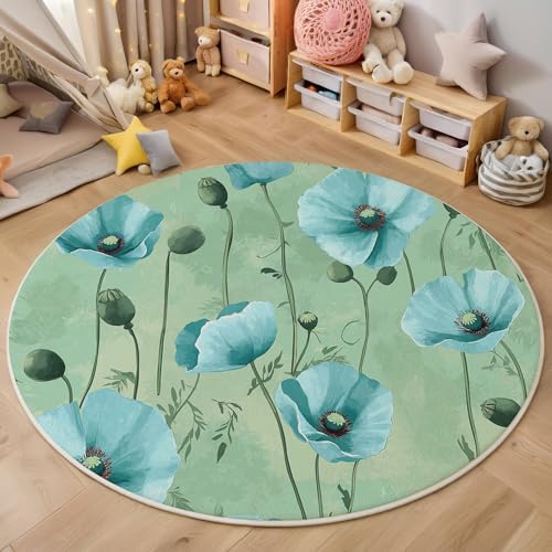 ALTCIRNMD Rund Teppich,140Cm 3D Türkis Mohnblüten Und Grüne Blätter Bedruckt Bereich Kinderteppich rutschfest Yoga Teppich Ölgemäldepflanzen Für Wohnzimmer Balkon Badezimmer Bedruckter Boden Matte ALTCIRNMD Rund Teppich,140Cm 3D Türkis Mohnblüten Und Grüne Blätter Bedruckt Bereich Kinderteppich rutschfest Yoga Teppich Ölgemäldepflanzen Für Wohnzimmer Balkon Badezimmer Bedruckter Boden Matte von ALTCIRNMD